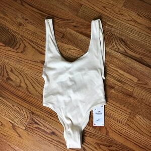 Zara Cream Ribbed Swimsuit NWT